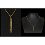 Contemporary 9ct Gold Bar Shaped Diamond Set Pendant, with Attached 9ct Gold Chain,