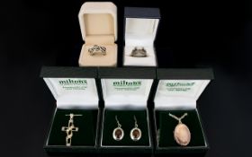 A Collection Of Silver Jewellery To include two stone set rings, pendant cross and chain,