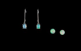 Opal Pair of Stud and Pair of Drop Earrings, two pairs, the opal ball studs,