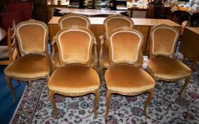 Six Dining Chairs of Gold Colour, Velvet Seats - including two carvers.