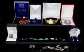 A Collection Of Mostly Silver Jewellery To include gem set bracelet, Wedgwood cameo brooch,