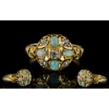 Edwardian Period Superb Quality and Attractive 18ct Gold Diamond and Opal Cluster Ring,