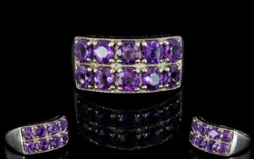 Sterling Silver Double Channel Set Amethyst Dress Ring From The Jessica Lili Collection. Fully