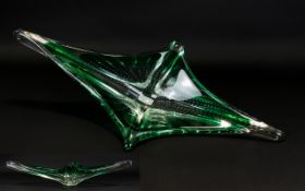 Murano Glass Vintage Bubble Glass Bon Bon Dish Of exaggerated diamond form in viridian green with