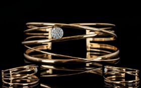 18ct Rose Gold - Contemporary Design Superb Quality Diamond Set Cuff Open Torque Bangle with