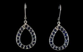 Blue Sapphire Pair of Drop Loop Earrings,