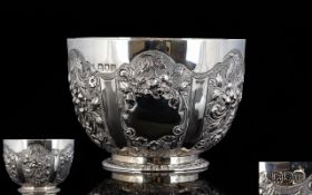 Edwardian - Nice Quality Solid Silver Embossed Small Footed Bowl,