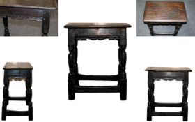 17th Century Charles I Oak Joint Stool of Good Proportions with Peg - Joined Construction Twin Plank