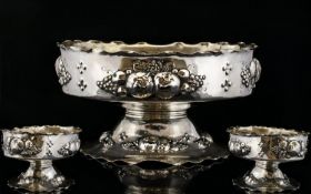 European - Nice Quality Late 19th Century Ornate Silver Fruit Bowl Decorated with Embossed Images of