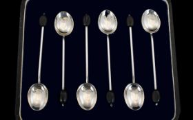 George V Set of Six Silver Coffee Spoons with Original Box. Hallmark Birmingham 1920.