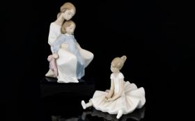 Nao by Lladro Hand Painted Porcelain Figures ( 2 ) In Total. Comprises 1/ A Moment with Mother -