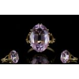 1970's 9ct Gold Single Stone Gallery Set Amethyst Dress Ring.