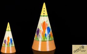 Clarice Cliff Hand Painted Conical Shaped Sugar Sifter ' Crocus ' Design. c.1929. Height 5.