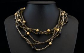 Ladies Fine Semi-Precious 5 Row Smokey Quartz Necklace set with 14ct gold clasp, still with original