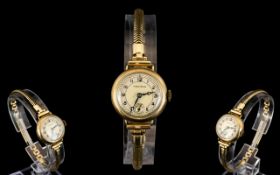 Ladies - Vertex 1950's Mechanical 9ct Gold Wrist Watch, with Attached Gold Plated Bracelet.