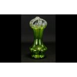 Whitefriars Style Art Nouveau Glass Vase Green hand blown vessel of fluted form with clear glass
