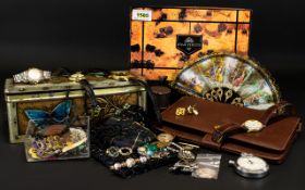 A Collection of Vintage Jewellery and Accessories a varied lot to include boxed leather organiser