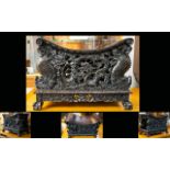 Chinese Late 19th Century Elaborately Carved Dragon Zitan & Hongmu Throne/Stool.