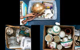 Three Boxes of Assorted Ceramics and Collectables including brass ware 'Art Deco' boxed teapot '