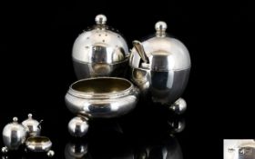 Late Victorian Period Nice Quality 3 Piece Novelty Silver Cruet Set with Integral Stand,