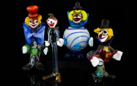 A Collection Of Murano Glass Clown Figures Four in total to include squat,