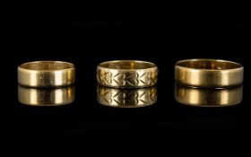 A Small Collection of 9ct Wedding Bands ( 3 ) Three In Total. All Fully Hallmarked for 9.