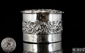 Victorian Period Nice Quality and Decorative Silver Circular Lidded Trinket Box,