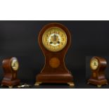 Japy Freres Edwardian Period 8 Day Striking Mahogany Inlaid Balloon Shaped Mantel Clock.