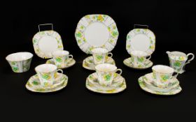 Art Deco Period Royal Albert Crown Derby ( 21 ) Piece Bone China Tea-set, Stamp for 1927 - 1935,