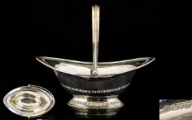 Edwardian Period Nice Quality Silver Helmet Shaped Swing Handle Fruit Basket with Open-work Borders