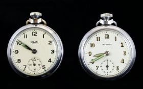 A Pair of 1950's Chrome Cased - Keyless Open Faced Pocket Watches, Makers - Smiths Empire and