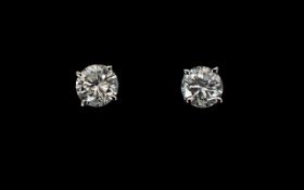 18ct White Gold Good Quality Pair of Diamond Stud Earrings,