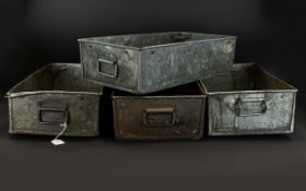 A Collection Of Four Industrial Steel Galvanised Work Trays Each of rectangular form with twin
