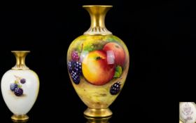 Royal Worcester - Signed Nice Quality Hand Painted Miniature Vase ' Fallen Fruits ' Still Life -