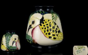 Moorcroft Small Tube lined Trial Vase - Two Turtle Doves Design. Date to Vase 2/16/14.