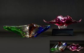 Murano 1970's Studio Art Glass Bowls ( 2 ) In Total. Comprises 1/ Pink and Clear Glass Bowl. 11.5