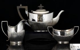 Victorian Period Matched Bachelors 3 Piece Silver Tea Service of Good Proportions.