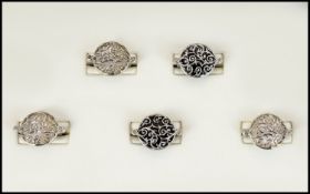 A Collection Of Silver And Pearlescent Statement Rings Five in total, each in good condition, each