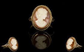 A Contemporary 9ct Gold Cameo Ring Oval cameo of good form,