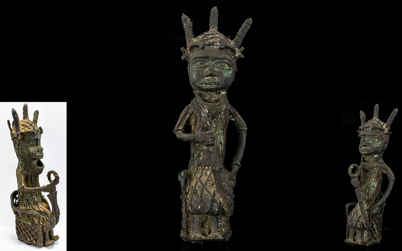 King Oba of Benin Bronze Seated Figure,