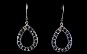 Blue Sapphire Pair of Drop Loop Earrings