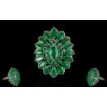 Emerald Marquise Shape Cluster Ring, a r