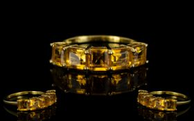 Citrine Five Stone Band Ring, five octag