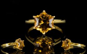 Citrine Stellar Cut Solitaire Ring, a 3.