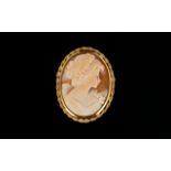 Vintage 9ct Gold Mounted Shell Cameo Bro