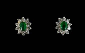 A Pair Of Diamond And Emerald Cluster St