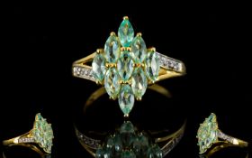 Paraiba Apatite Cluster Ring, marquise c