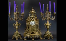 20th Century Brass Clock Garniture Set.