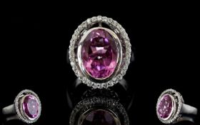 Kunzite Quartz and White Zircon Ring, a