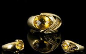 Nina Ricci - Fashion 18ct Gold Citrine and Diamond Set Dress Ring, The Central Citrine of Good